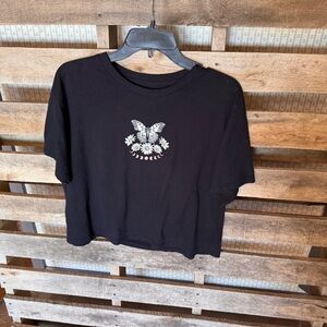 Black Butterfly Graphic Crop Top